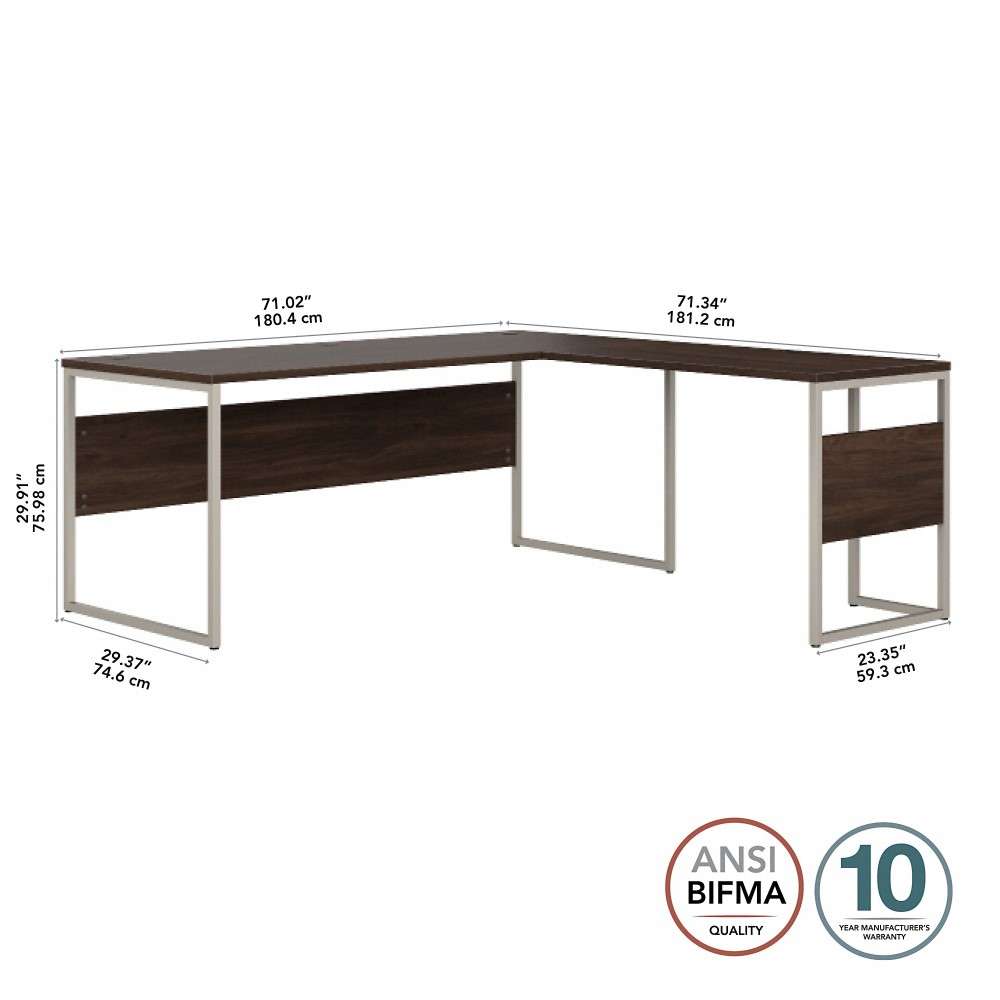 Bush Furniture - Hybrid 72W x 30D L Shaped Table Desk with Metal Legs in Black Walnut - HYB026BW veiw 5