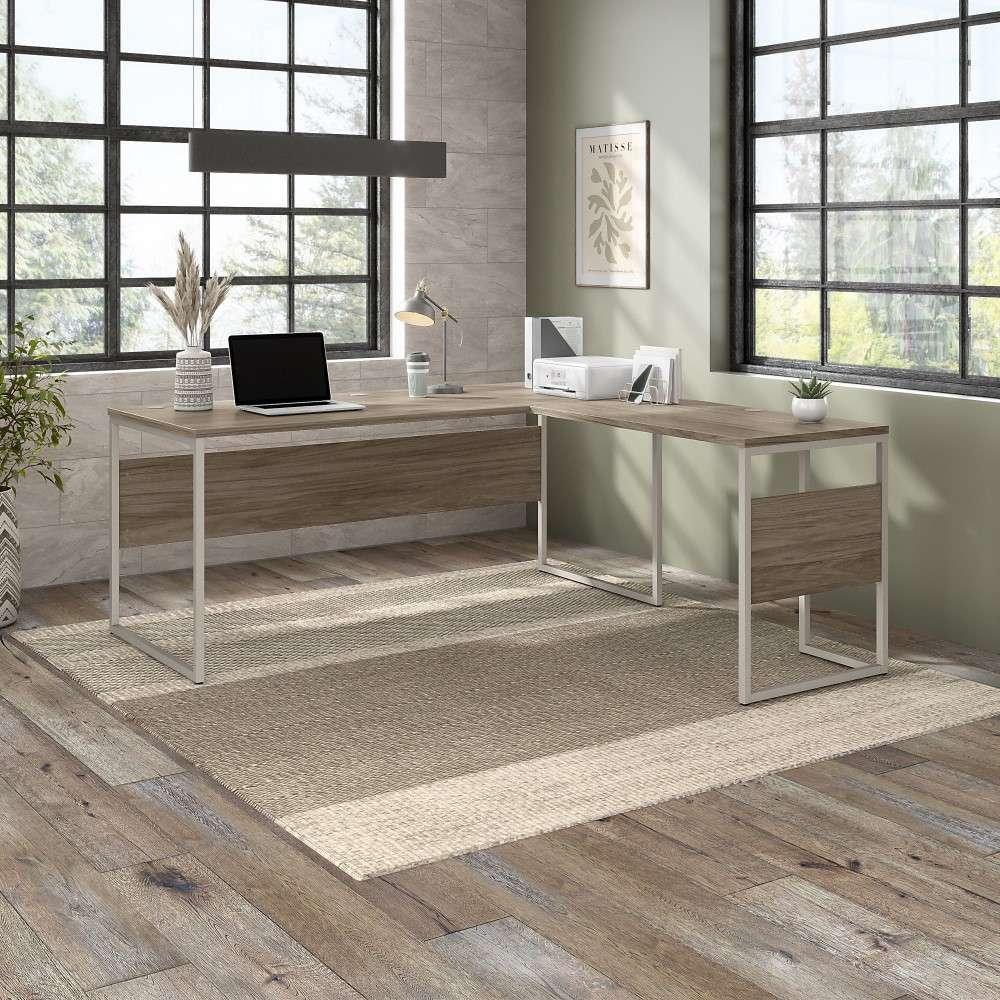 Bush Furniture - Hybrid 72W x 30D L Shaped Table Desk with Metal Legs in Modern Hickory - HYB026MH veiw 2