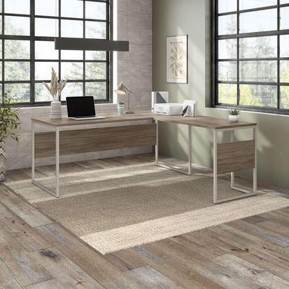 Bush Furniture - Hybrid 72W x 30D L Shaped Table Desk with Metal Legs in Modern Hickory - HYB026MH veiw 2