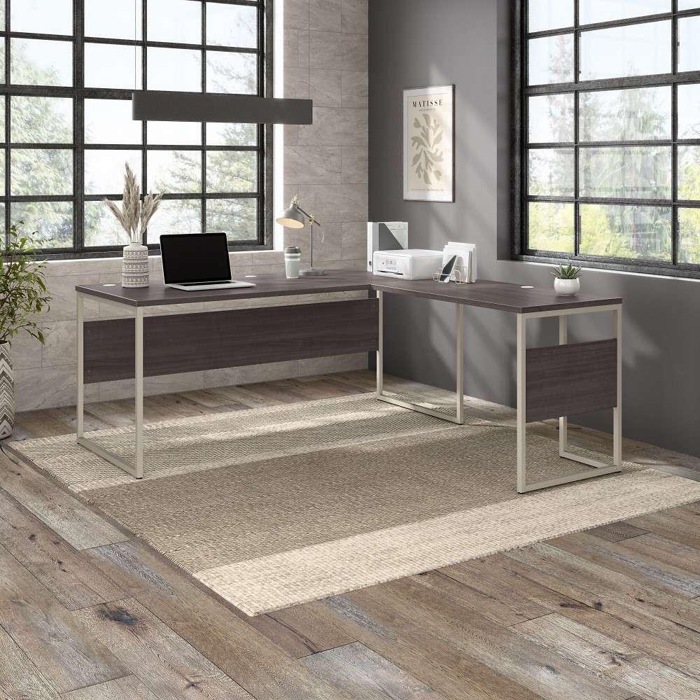 Bush Furniture - Hybrid 72W x 30D L Shaped Table Desk with Metal Legs in Storm Gray - HYB026SG veiw 2