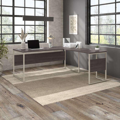 Bush Furniture - Hybrid 72W x 30D L Shaped Table Desk with Metal Legs in Storm Gray - HYB026SG veiw 2
