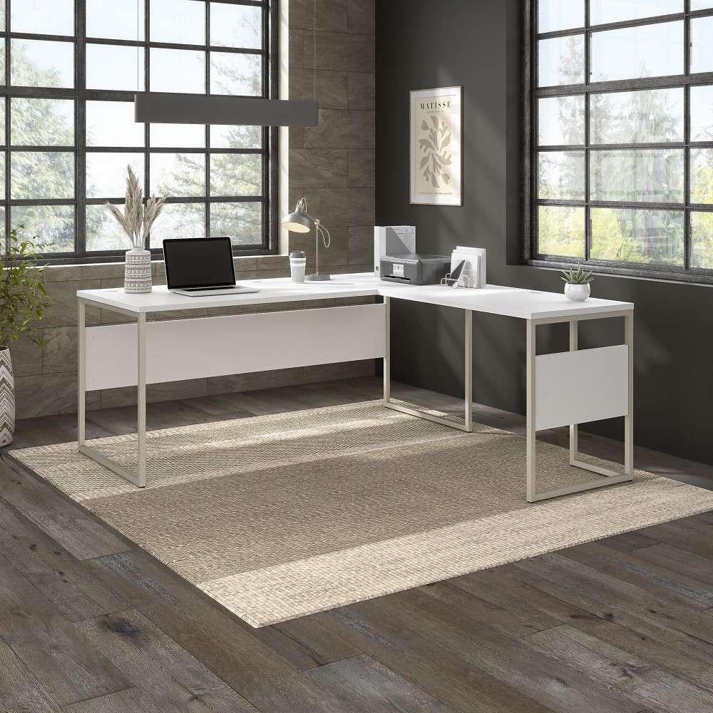 Bush Furniture - Hybrid 72W x 30D L Shaped Table Desk with Metal Legs in White - HYB026WH veiw 2