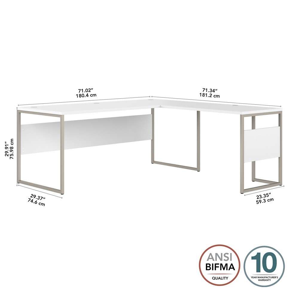 Bush Furniture - Hybrid 72W x 30D L Shaped Table Desk with Metal Legs in White - HYB026WH veiw 5