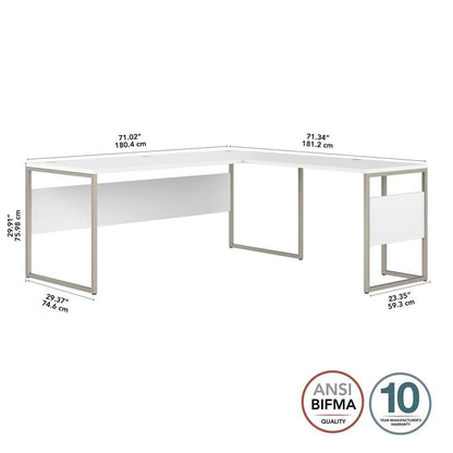 Bush Furniture - Hybrid 72W x 30D L Shaped Table Desk with Metal Legs in White - HYB026WH veiw 5