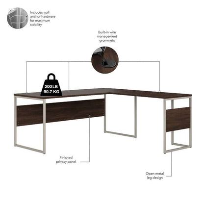 Bush Furniture - Hybrid 72W x 30D L Shaped Table Desk with Mobile File Cabinet in Black Walnut - HYB028BWSU veiw 3
