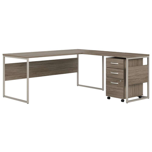 Bush Furniture - Hybrid 72W x 30D L Shaped Table Desk with Mobile File Cabinet in Modern Hickory - HYB028MHSU veiw 1
