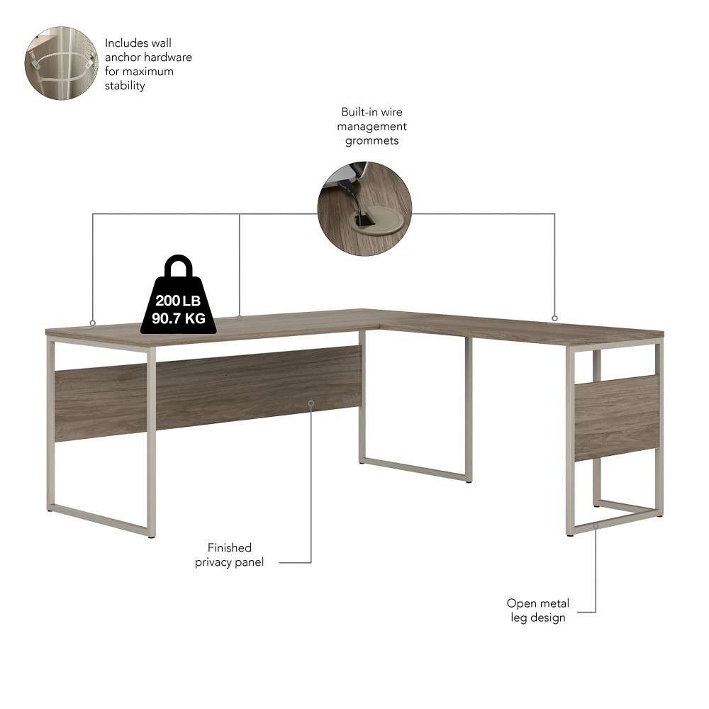 Bush Furniture - Hybrid 72W x 30D L Shaped Table Desk with Mobile File Cabinet in Modern Hickory - HYB028MHSU veiw 3