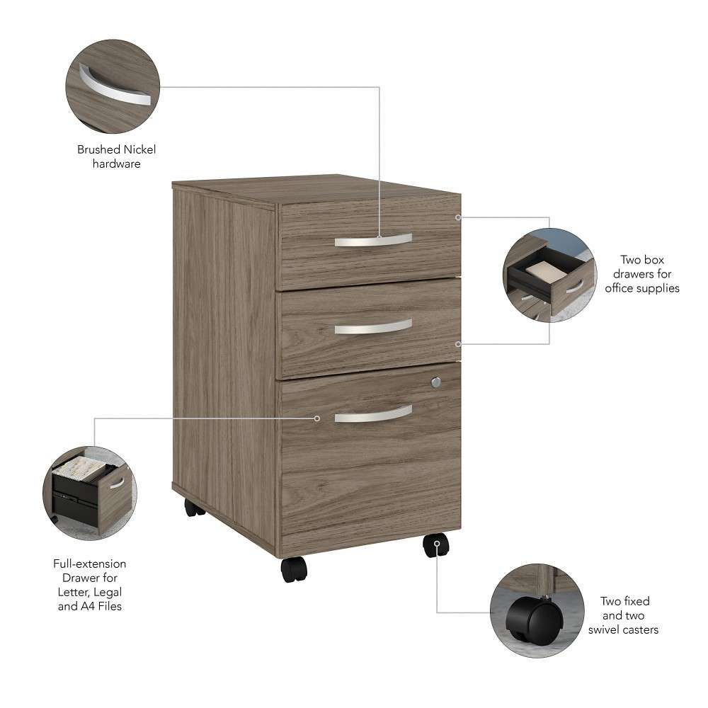 Bush Furniture - Hybrid 72W x 30D L Shaped Table Desk with Mobile File Cabinet in Modern Hickory - HYB028MHSU veiw 4