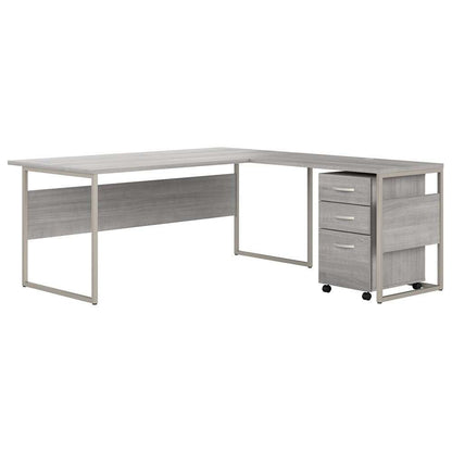 Bush Furniture - Hybrid 72W x 30D L Shaped Table Desk with Mobile File Cabinet in Platinum Gray - HYB028PGSU veiw 1