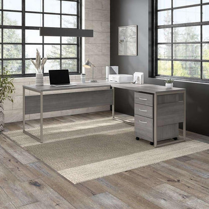 Bush Furniture - Hybrid 72W x 30D L Shaped Table Desk with Mobile File Cabinet in Platinum Gray - HYB028PGSU veiw 2