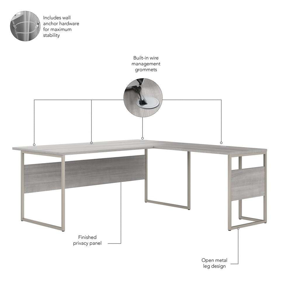 Bush Furniture - Hybrid 72W x 30D L Shaped Table Desk with Mobile File Cabinet in Platinum Gray - HYB028PGSU veiw 3