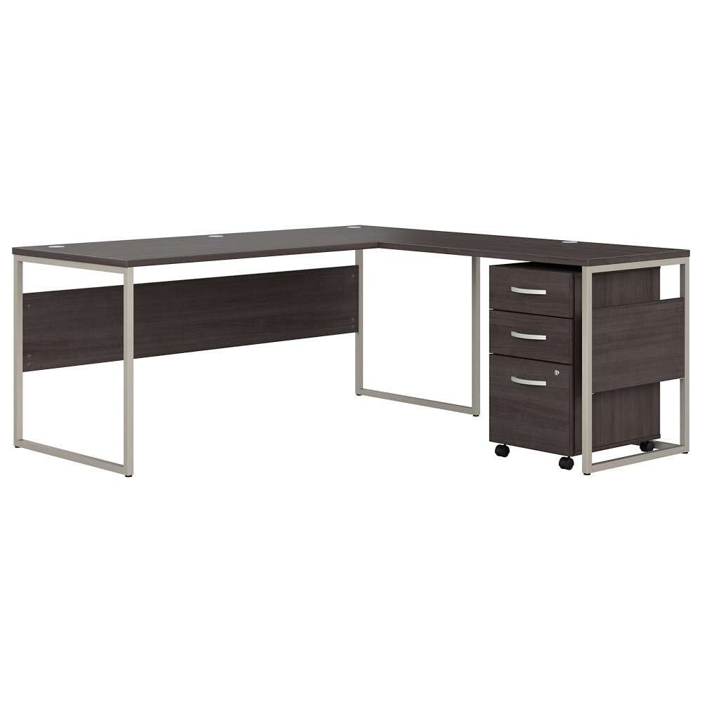 Bush Furniture - Hybrid 72W x 30D L Shaped Table Desk with Mobile File Cabinet in Storm Gray - HYB028SGSU veiw 1