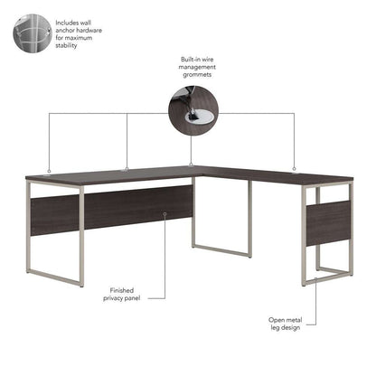 Bush Furniture - Hybrid 72W x 30D L Shaped Table Desk with Mobile File Cabinet in Storm Gray - HYB028SGSU veiw 3