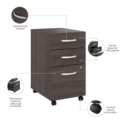 Bush Furniture - Hybrid 72W x 30D L Shaped Table Desk with Mobile File Cabinet in Storm Gray - HYB028SGSU veiw 4