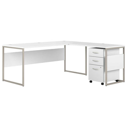 Bush Furniture - Hybrid 72W x 30D L Shaped Table Desk with Mobile File Cabinet in White - HYB028WHSU veiw 1