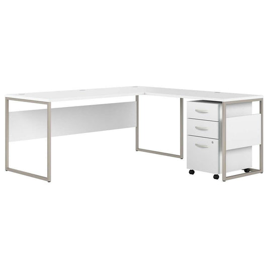 Bush Furniture - Hybrid 72W x 30D L Shaped Table Desk with Mobile File Cabinet in White - HYB028WHSU veiw 1