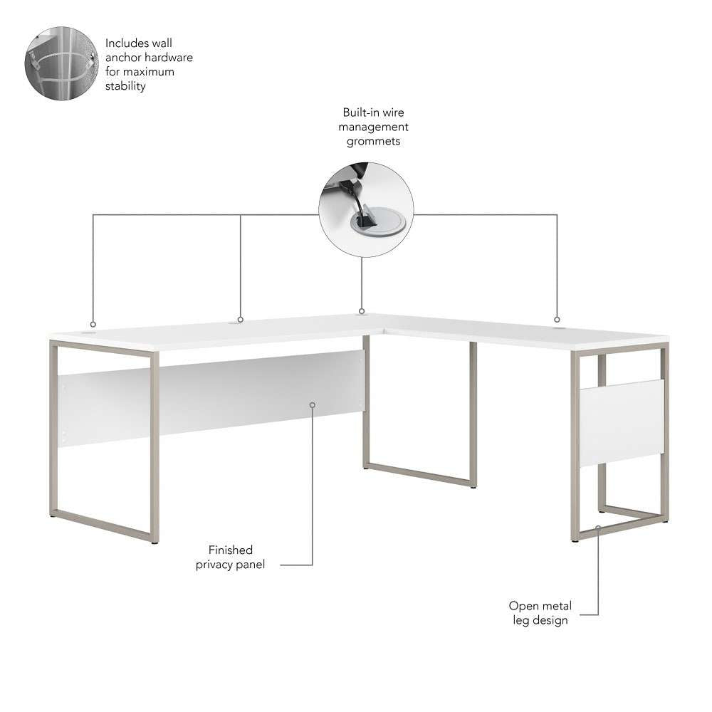 Bush Furniture - Hybrid 72W x 30D L Shaped Table Desk with Mobile File Cabinet in White - HYB028WHSU veiw 3