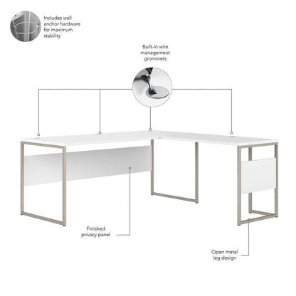 Bush Furniture - Hybrid 72W x 30D L Shaped Table Desk with Mobile File Cabinet in White - HYB028WHSU veiw 3
