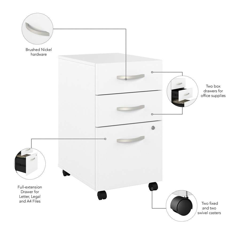 Bush Furniture - Hybrid 72W x 30D L Shaped Table Desk with Mobile File Cabinet in White - HYB028WHSU veiw 4