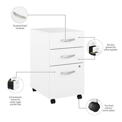 Bush Furniture - Hybrid 72W x 30D L Shaped Table Desk with Mobile File Cabinet in White - HYB028WHSU veiw 4