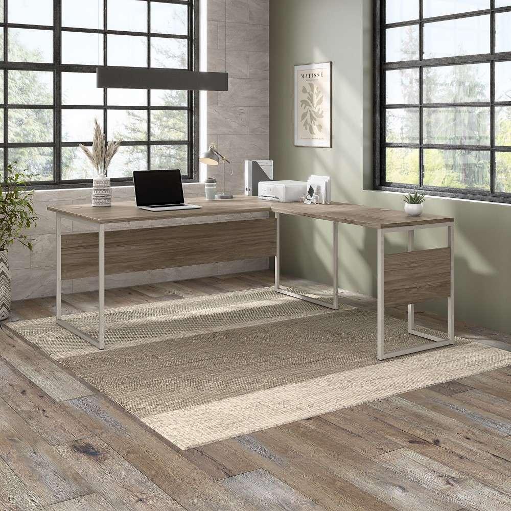 Bush Furniture - Hybrid 72W x 36D L Shaped Table Desk with Metal Legs in Modern Hickory - HYB025MH veiw 2
