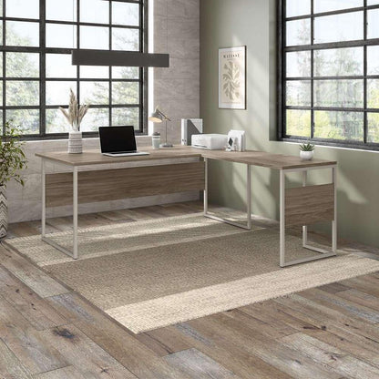 Bush Furniture - Hybrid 72W x 36D L Shaped Table Desk with Metal Legs in Modern Hickory - HYB025MH veiw 2