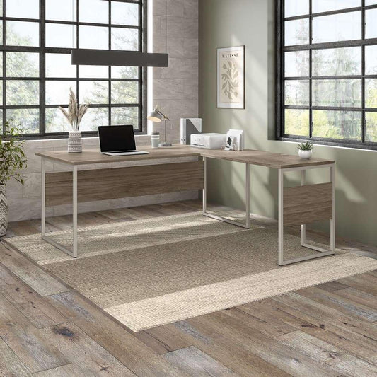 Bush Furniture - Hybrid 72W x 36D L Shaped Table Desk with Metal Legs in Modern Hickory - HYB025MH veiw 2