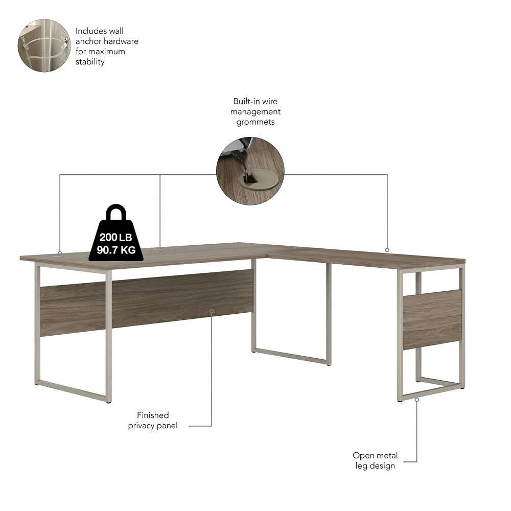 Bush Furniture - Hybrid 72W x 36D L Shaped Table Desk with Metal Legs in Modern Hickory - HYB025MH veiw 3