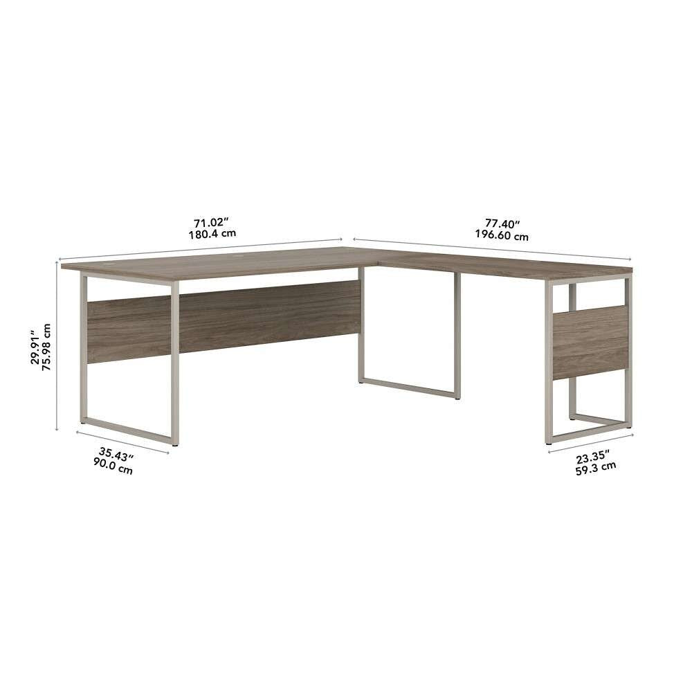 Bush Furniture - Hybrid 72W x 36D L Shaped Table Desk with Metal Legs in Modern Hickory - HYB025MH veiw 5