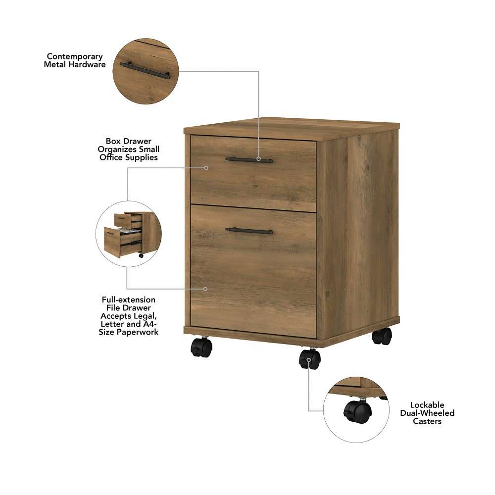 Bush Furniture - Key West 2 Drawer Mobile File Cabinet in Reclaimed Pine - KWF116RCP-03 veiw 5