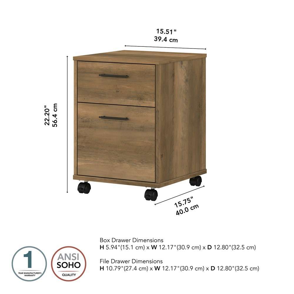 Bush Furniture - Key West 2 Drawer Mobile File Cabinet in Reclaimed Pine - KWF116RCP-03 veiw 6