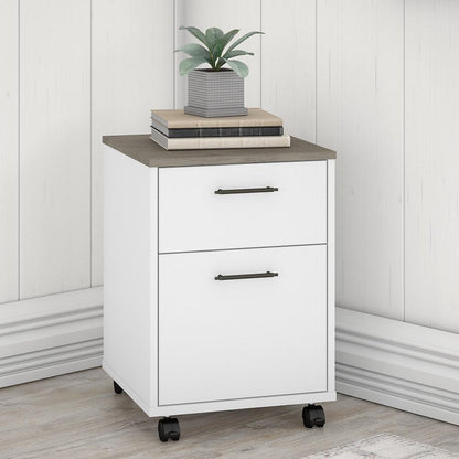 Bush Furniture - Key West 2 Drawer Mobile File Cabinet in Pure White and Shiplap Gray - KWF116G2W-03 veiw 2