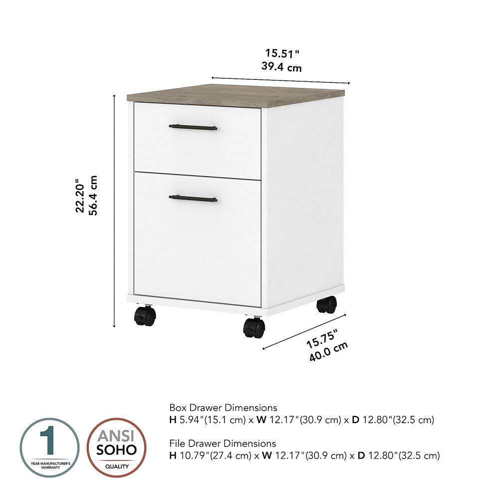 Bush Furniture - Key West 2 Drawer Mobile File Cabinet in Pure White and Shiplap Gray - KWF116G2W-03 veiw 6