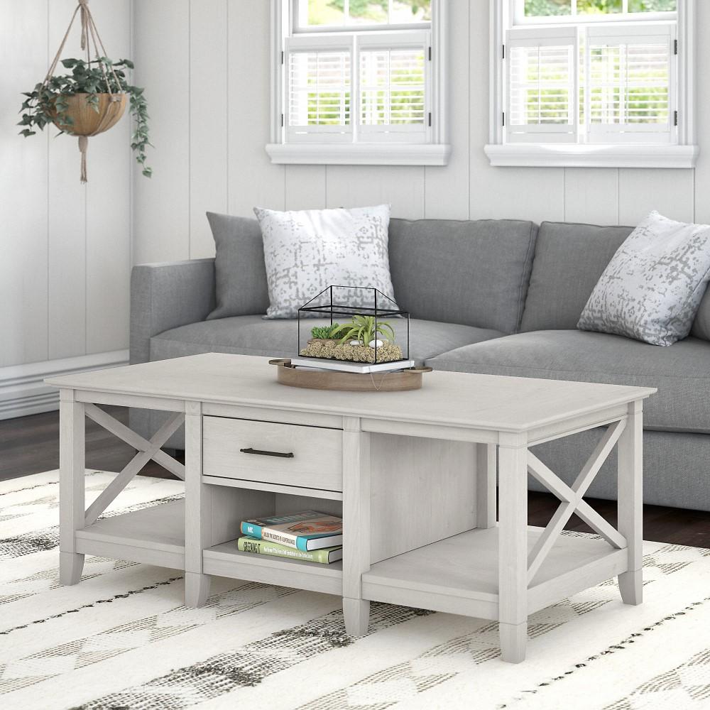 Bush Furniture - Key West Coffee Table with Storage in Linen White Oak - KWT148LW-03 veiw 2