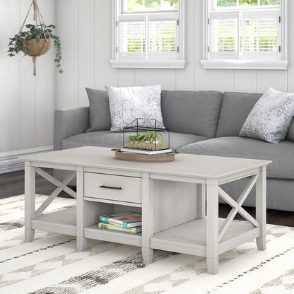 Bush Furniture - Key West Coffee Table with Storage in Linen White Oak - KWT148LW-03 veiw 2