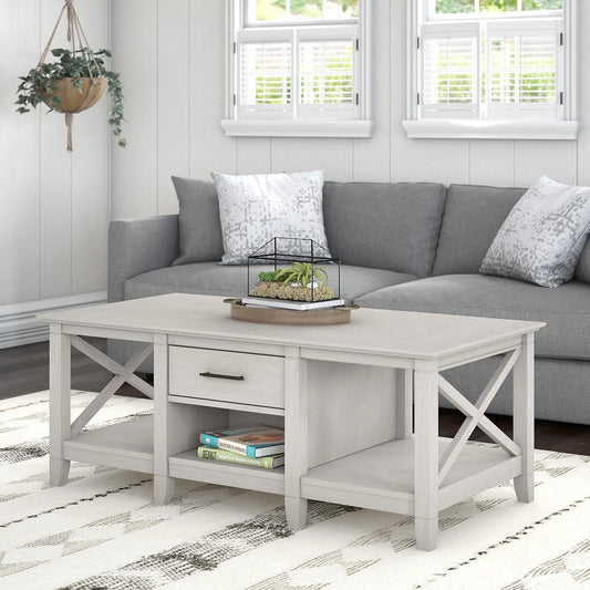 Bush Furniture - Key West Coffee Table with Storage in Linen White Oak - KWT148LW-03 veiw 2
