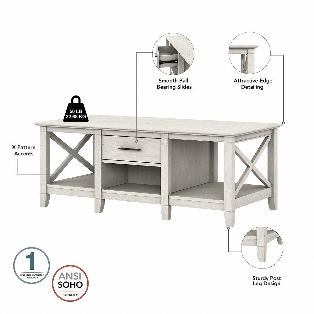 Bush Furniture - Key West Coffee Table with Storage in Linen White Oak - KWT148LW-03 veiw 3