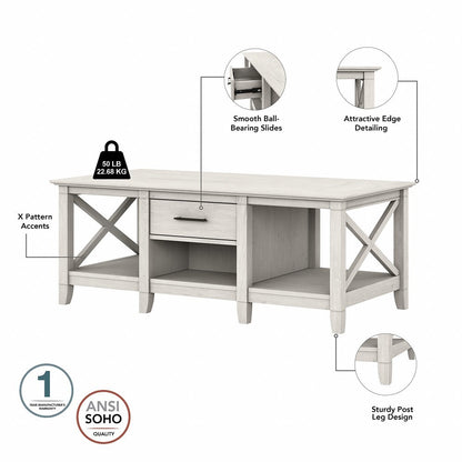 Bush Furniture - Key West Coffee Table with Storage in Linen White Oak - KWT148LW-03 veiw 3