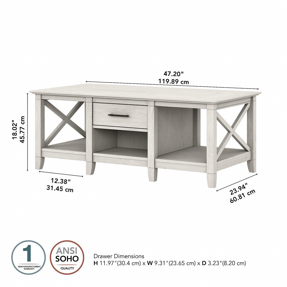 Bush Furniture - Key West Coffee Table with Storage in Linen White Oak - KWT148LW-03 veiw 6