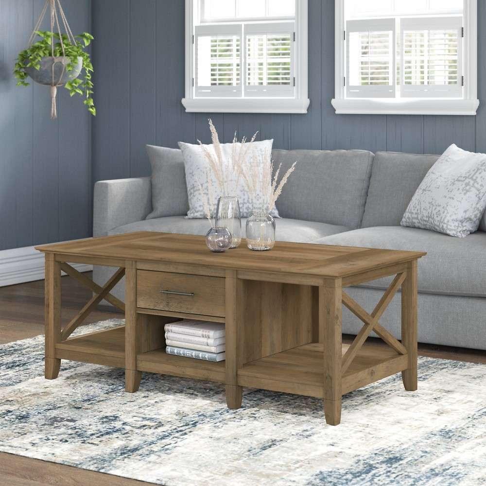 Bush Furniture - Key West Coffee Table with Storage in Reclaimed Pine - KWT148RCP-03 veiw 4