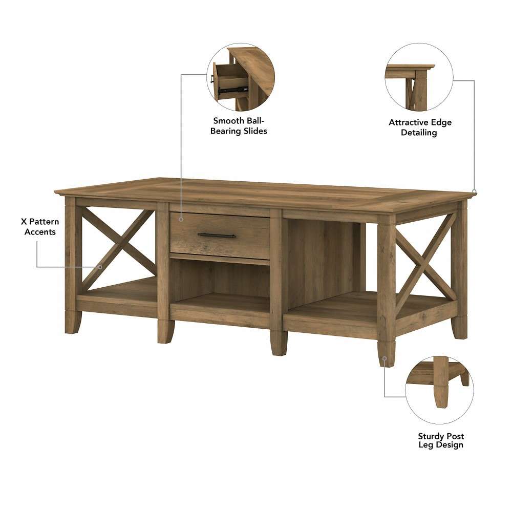 Bush Furniture - Key West Coffee Table with Storage in Reclaimed Pine - KWT148RCP-03 veiw 5