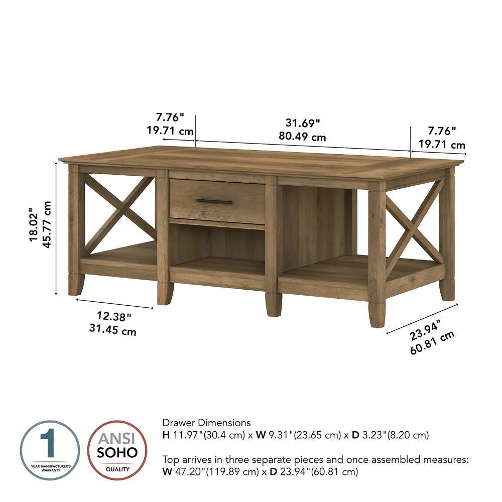 Bush Furniture - Key West Coffee Table with Storage in Reclaimed Pine - KWT148RCP-03 veiw 6