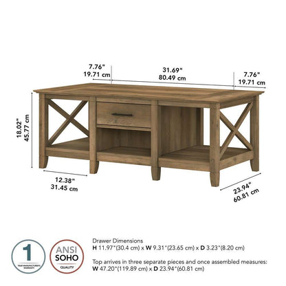 Bush Furniture - Key West Coffee Table with Storage in Reclaimed Pine - KWT148RCP-03 veiw 6