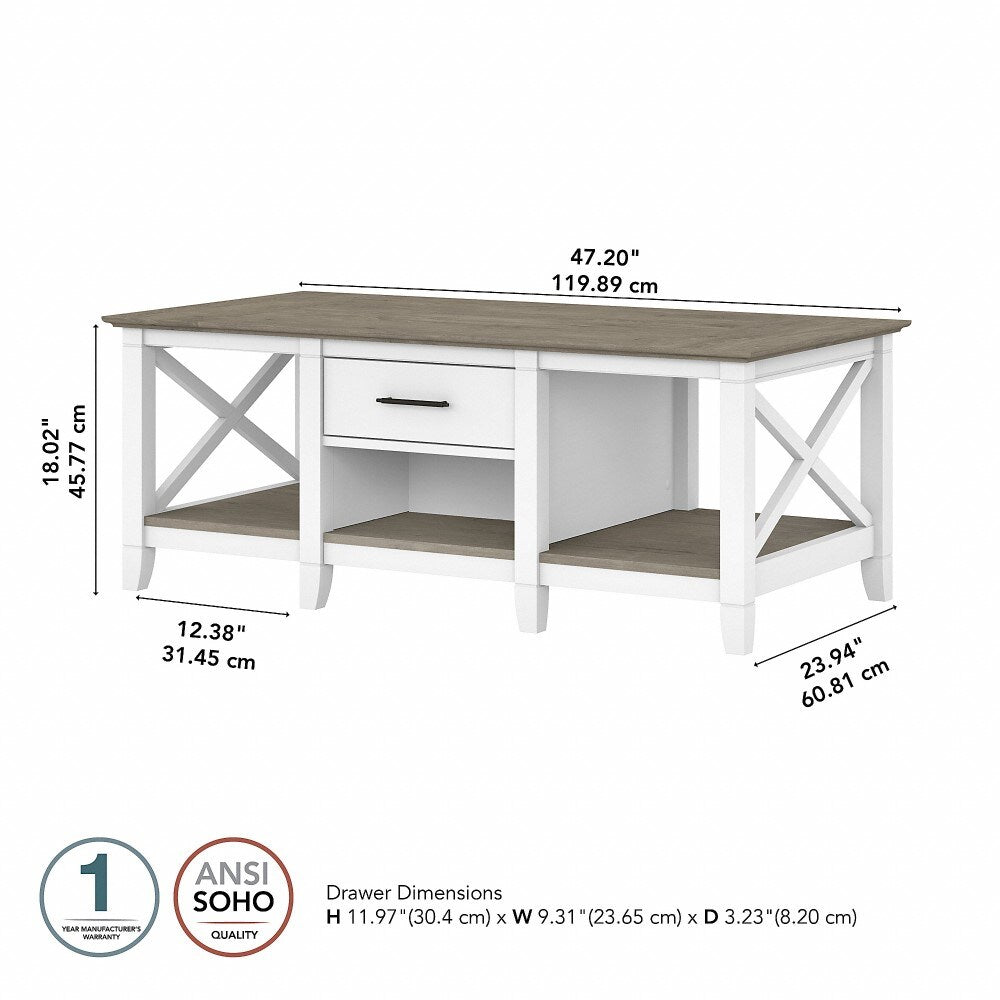Bush Furniture - Key West Coffee Table with Storage in Pure White and Shiplap Gray - KWT148G2W-03 veiw 5