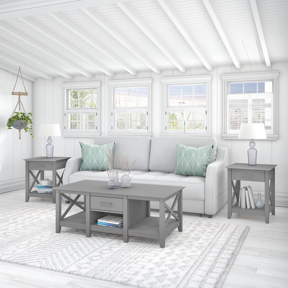 Bush Furniture - Key West Coffee Table with End Tables in Cape Cod Gray (Set of 2) - KWS023CG veiw 2