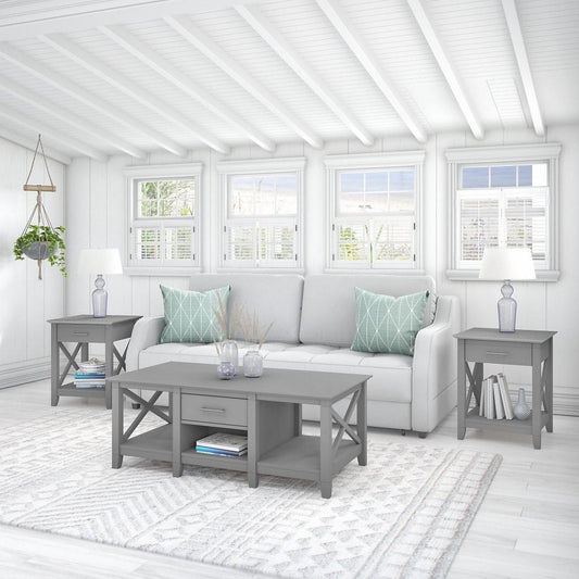 Bush Furniture - Key West Coffee Table with End Tables in Cape Cod Gray (Set of 2) - KWS023CG veiw 2