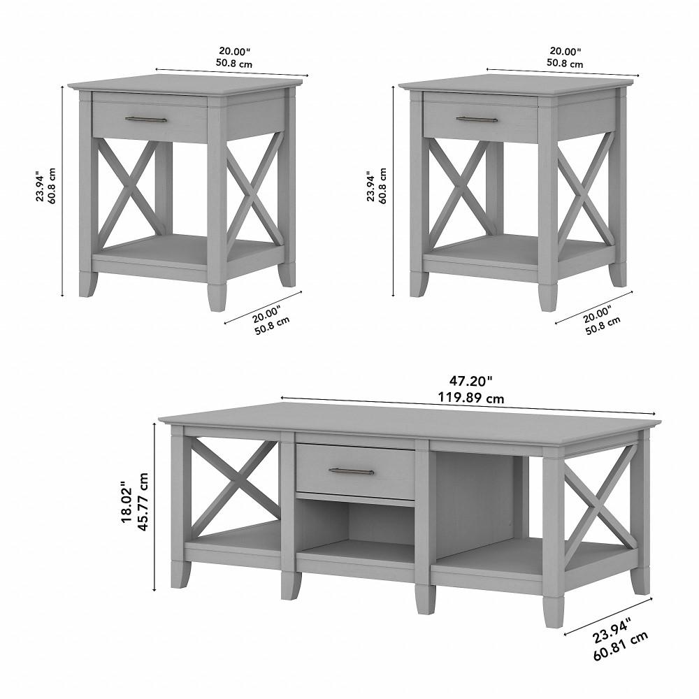 Bush Furniture - Key West Coffee Table with End Tables in Cape Cod Gray (Set of 2) - KWS023CG veiw 6