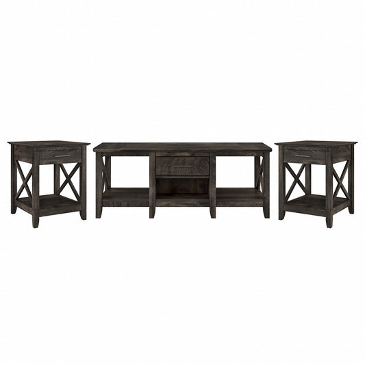 Bush Furniture - Key West Coffee Table with End Tables in Dark Gray Hickory (Set of 2) - KWS023GH veiw 1