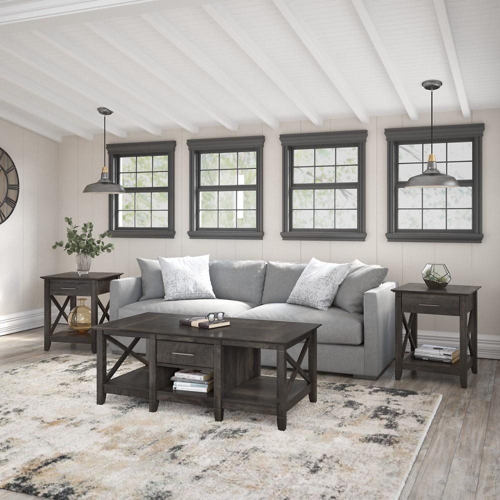 Bush Furniture - Key West Coffee Table with End Tables in Dark Gray Hickory (Set of 2) - KWS023GH veiw 2
