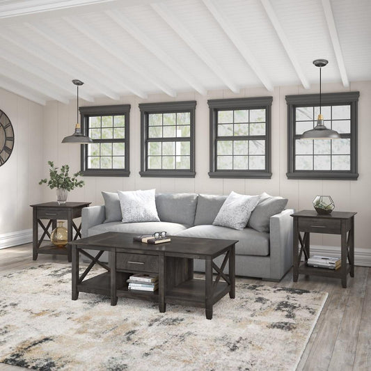 Bush Furniture - Key West Coffee Table with End Tables in Dark Gray Hickory (Set of 2) - KWS023GH veiw 2